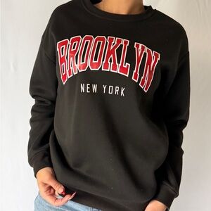 Black Crewneck with Red Brooklyn Print